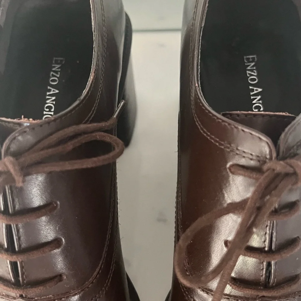 Enzo Angiolini Ea Flexo Leather Lace Up Block Heel Shies Sz8.5 Brown Academia - Picture 14 of 15